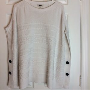 Loft Cream Cable Knit Poncho w/ Side Buttons Sz Sm